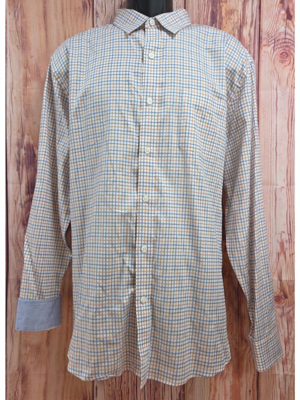 Johnston & Murphy Orange Check Long Sleeve Shirt Size XL